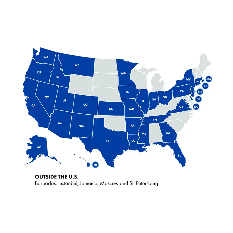 map of United States showing all the local markets northmarq advisory services serves