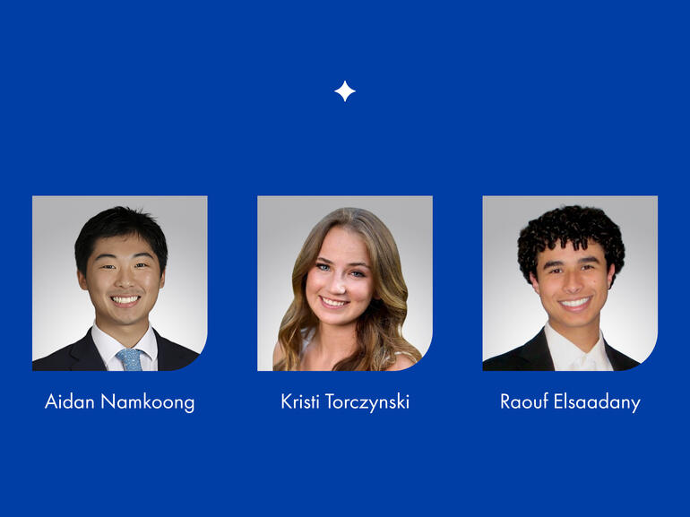 Aidan Namkoong, Kristi Torczynski and Raouf Elsaadany appear on a graphic