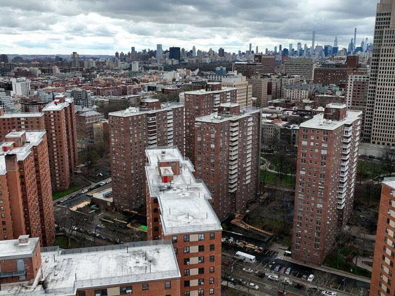 Harlem housing projects Manhattan skyline New York City NYC