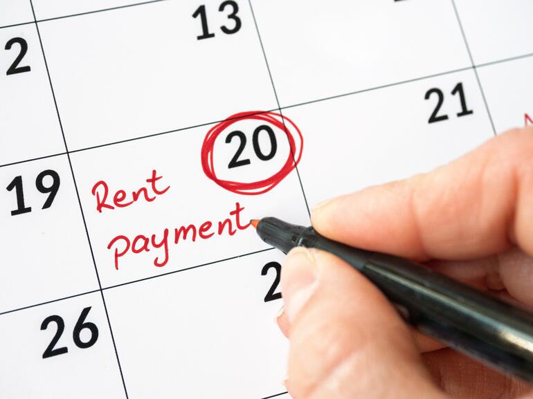 Rent payment date circled on calendar