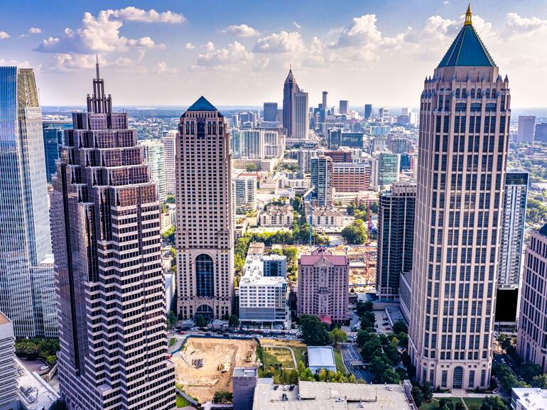 Aerial view downtown Atlanta skyline