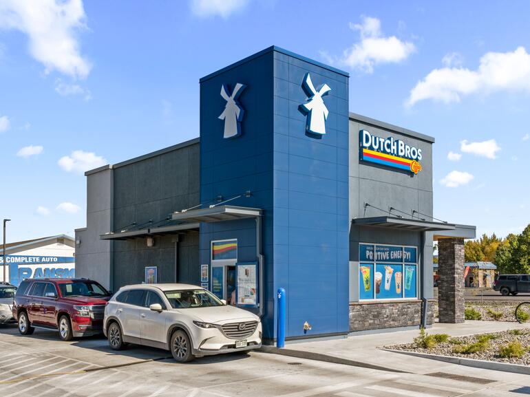 Exterior of Dutch Bros drive-thru coffee shop