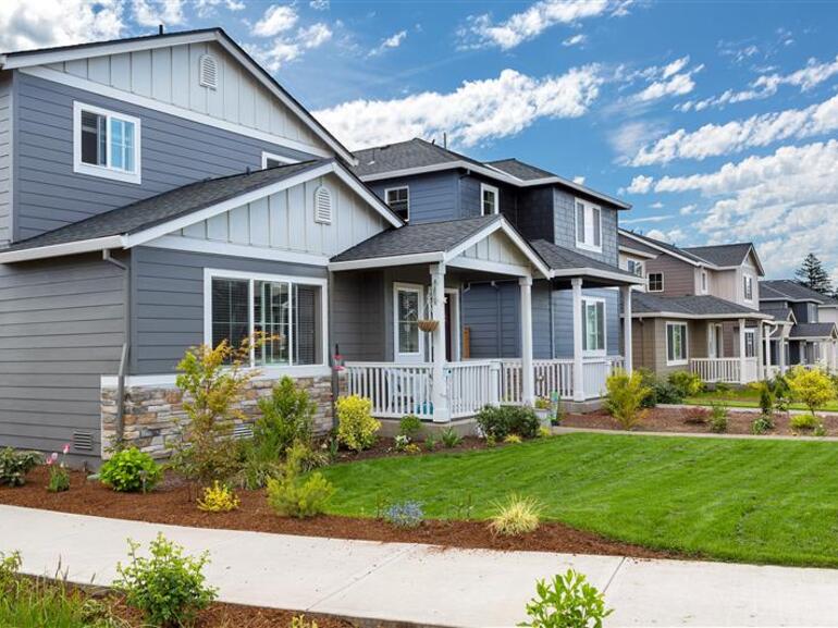 picture of a build-to-rent neighborhood featuring a blue house