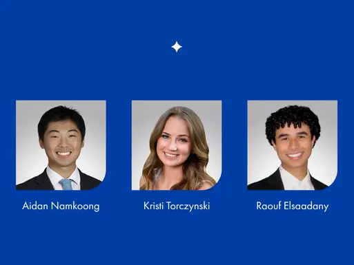 Aidan Namkoong, Kristi Torczynski and Raouf Elsaadany appear on a graphic