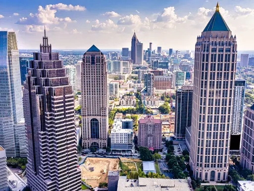 Aerial view downtown Atlanta skyline