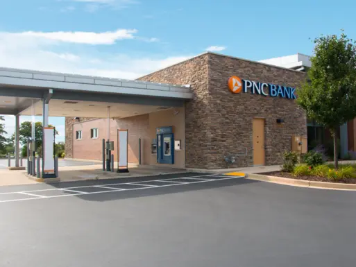 PNC Bank retail bank branch with drive-thru and ATM