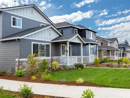 picture of a build-to-rent neighborhood featuring a blue house