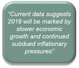 “Current data suggests 2019 will be marked by slower economic growth and continued subdued inflationary pressures”